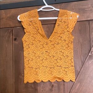 Pull&Bear Lace V-Neck Blouse - Mustard